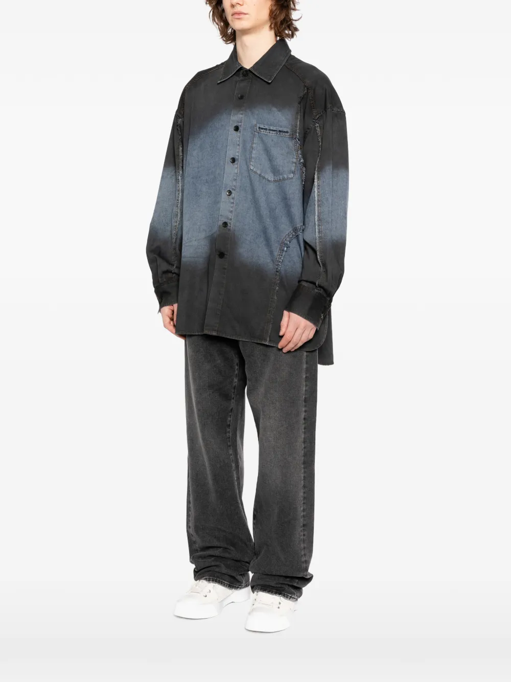 Feng Chen Wang Gradient-effect Fringed Shirt In Black