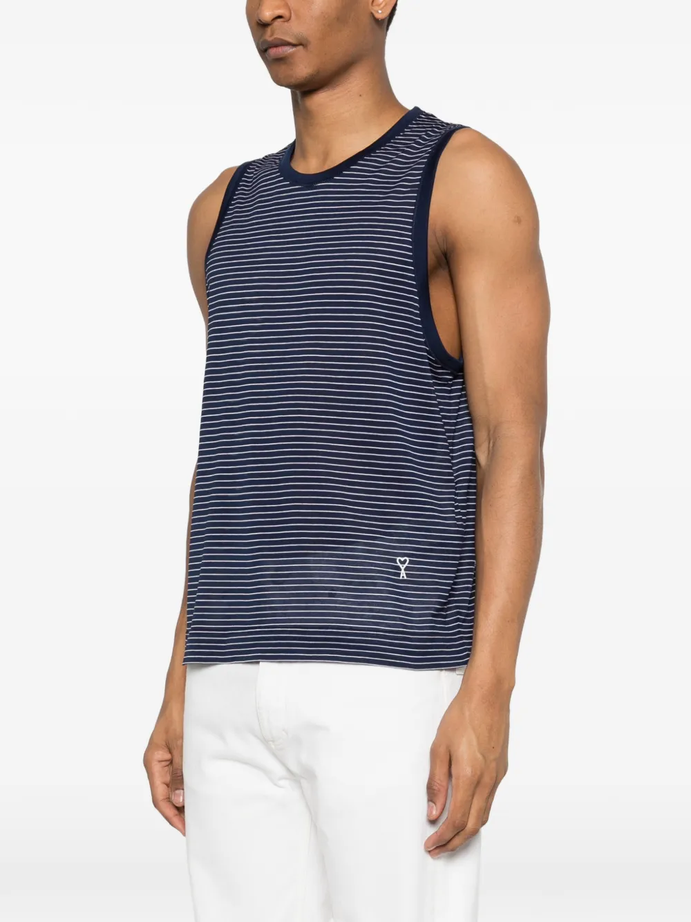 AMI Paris Gestreepte tanktop met logo Blauw