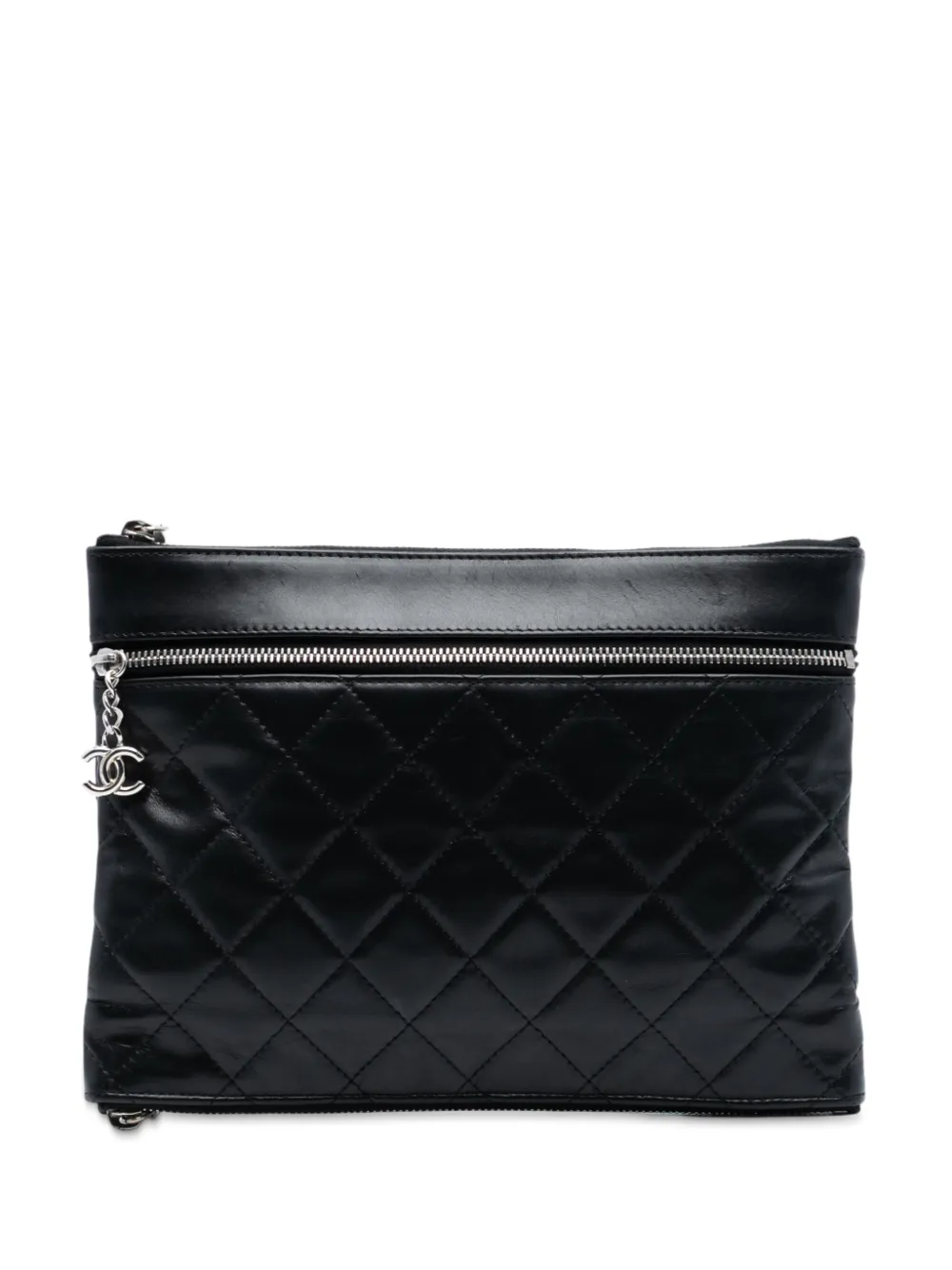 CHANEL Pre-Owned 2013-2014 CC Quilted Lambskin Multi Zip clutch bag - Nero