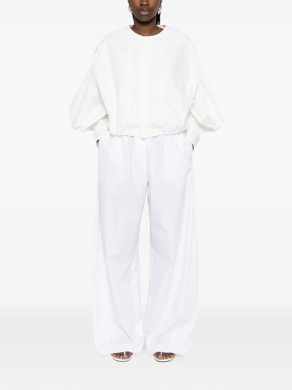  Thelatest Dora Elasticated-waist Palazzo Pants - White 