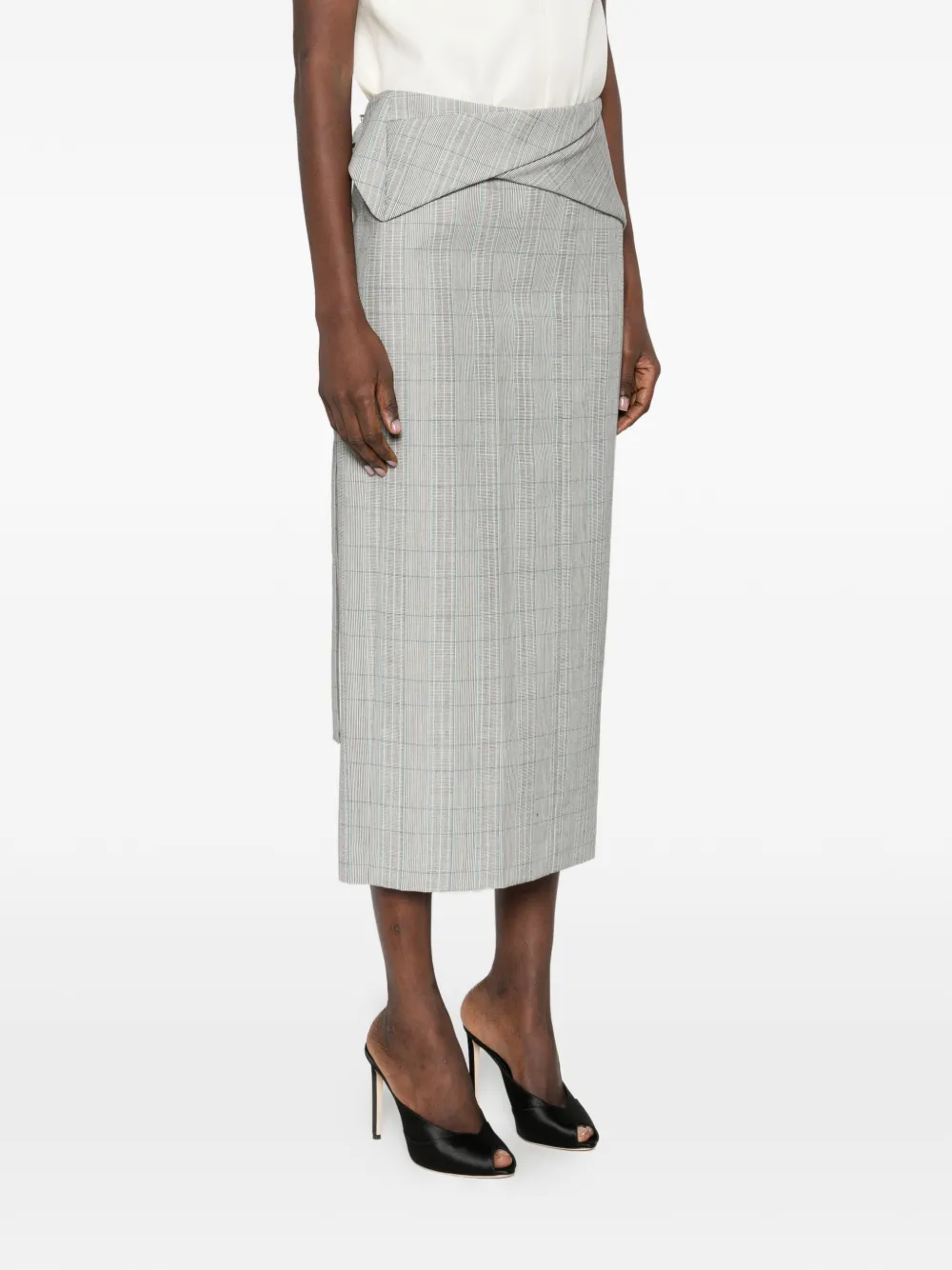  Victoria Beckham Wrap-effect Checked Skirt - Grey 