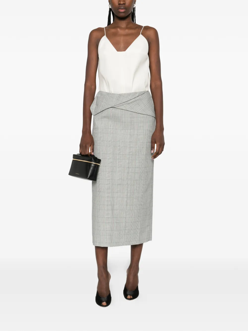  Victoria Beckham Wrap-effect Checked Skirt - Grey 