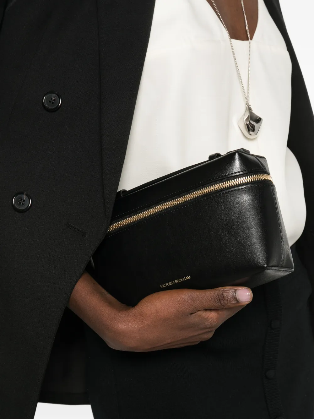 Victoria Beckham The Vanity leren kleine clutch Zwart