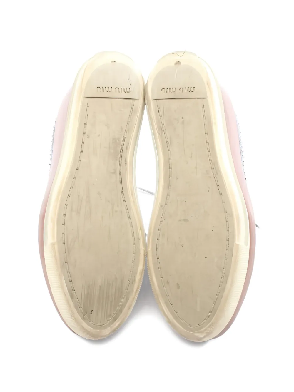 Miu Miu Pre-Owned stud-embellished denim platform sneakers - Blauw