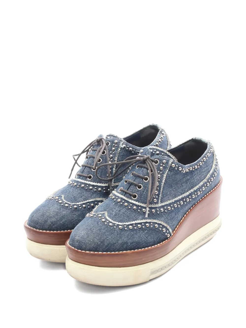 Miu Miu Pre-Owned stud-embellished denim platform sneakers - Blu