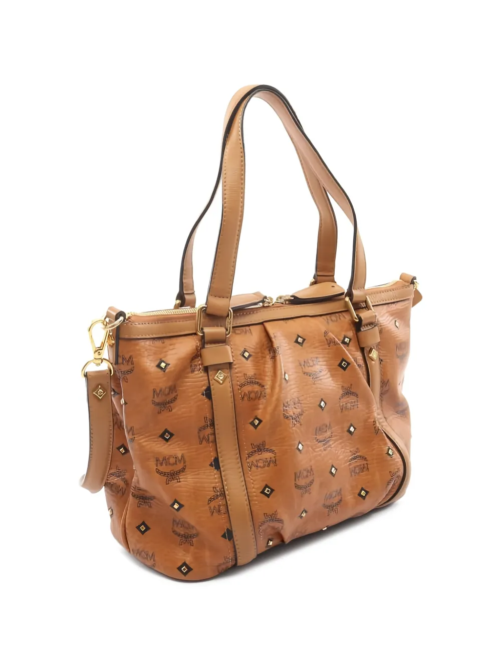  Mcm Pre-owned Visetos Stud Shoulder Bag - Brown 
