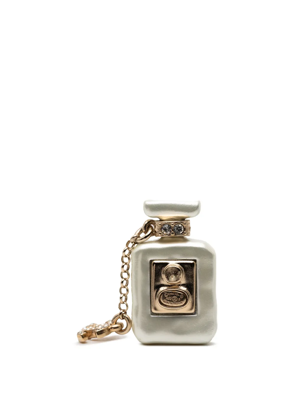 CHANEL Pre-Owned 2022 CC Resin Gold Plated Rhinestone No. 5 Perfume Bottle Brooch costume brooch - Bianco