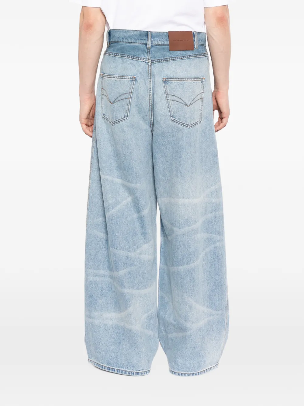 Feng Chen Wang Jeans met wijde pijpen en patroon Blauw