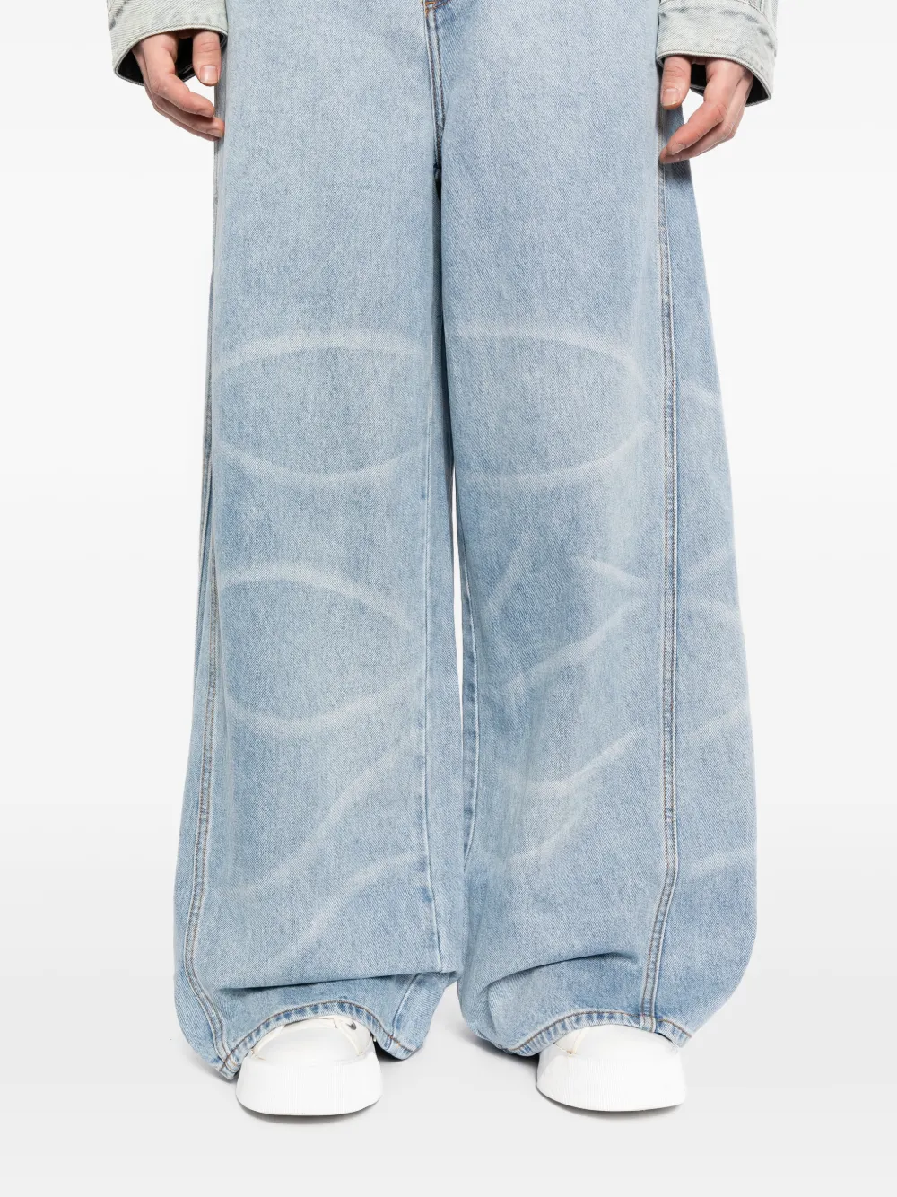 Feng Chen Wang Jeans met wijde pijpen en patroon Blauw