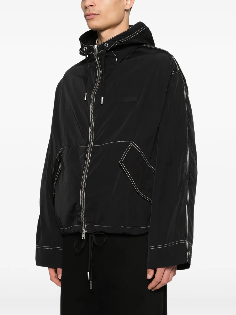  Ami Paris Contrast-stitching Hooded Jacket - Black 
