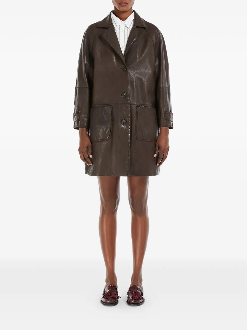  Weekend Max Mara Camino Leather Coat - Brown 