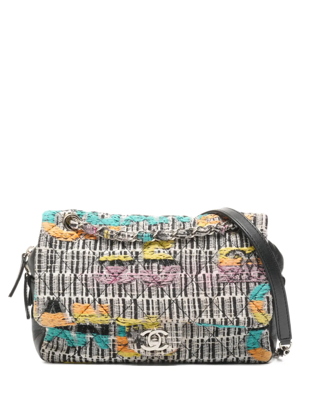 CHANEL Pre-Owned 2014-2015 tweed chain shoulder bag - Bianco