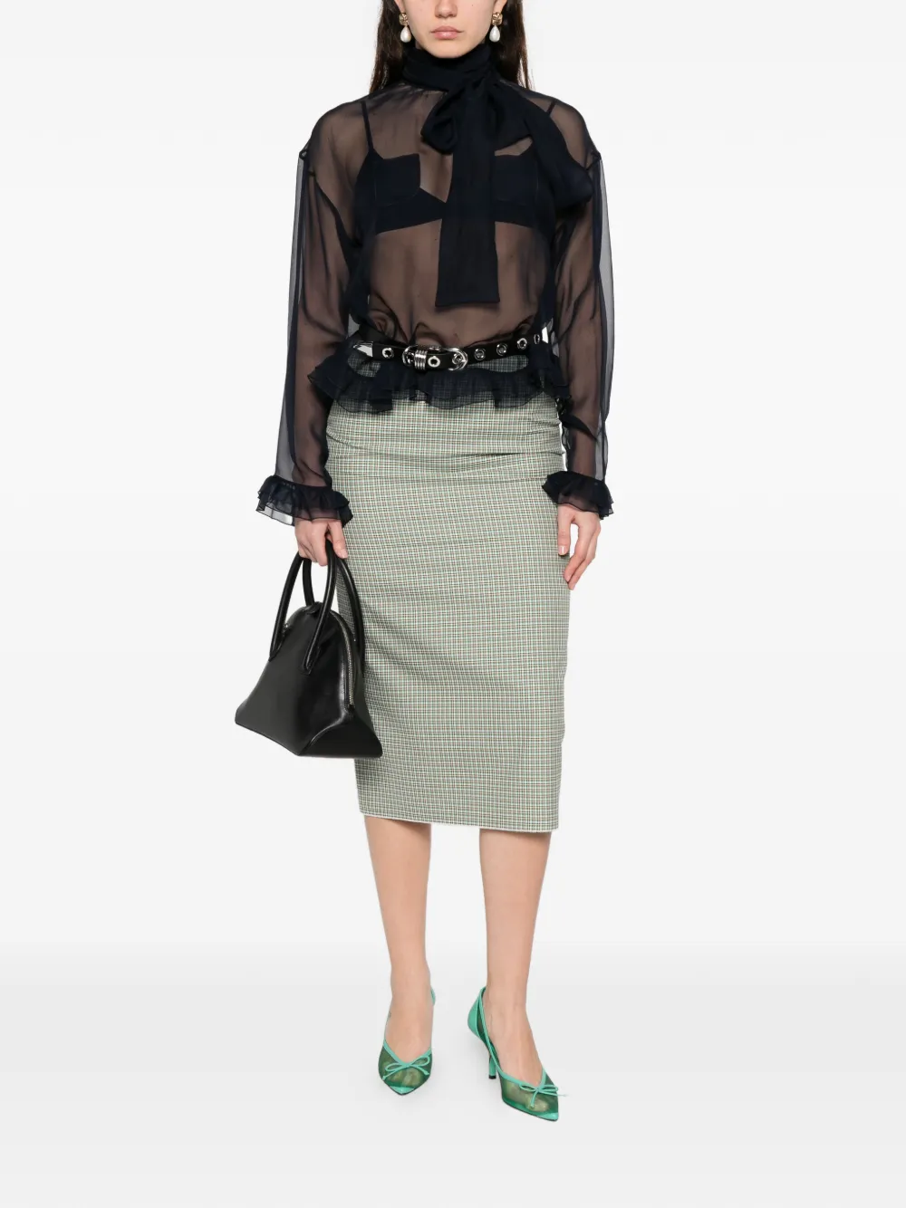  Nº21 Ruffled-hem Pocket-detail Blouse - Blue 