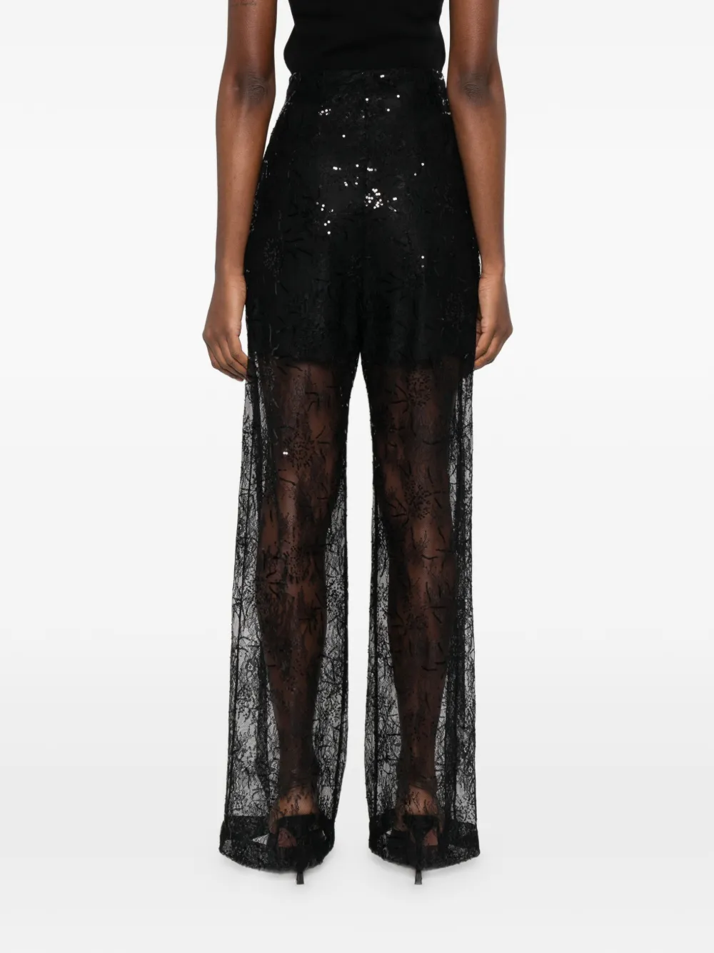 Alberta Ferretti Broek met detail van pailletten en kant Zwart