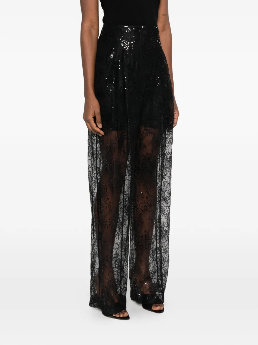 Alberta Ferretti Broek met detail van pailletten en kant Zwart