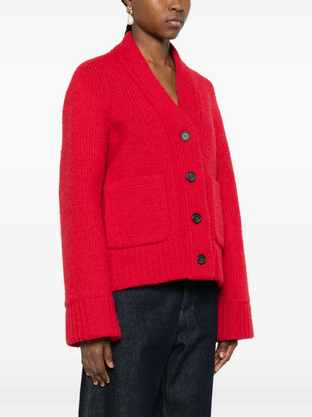  Nº21 Button-up Flap-pocket Cardigan - Red 