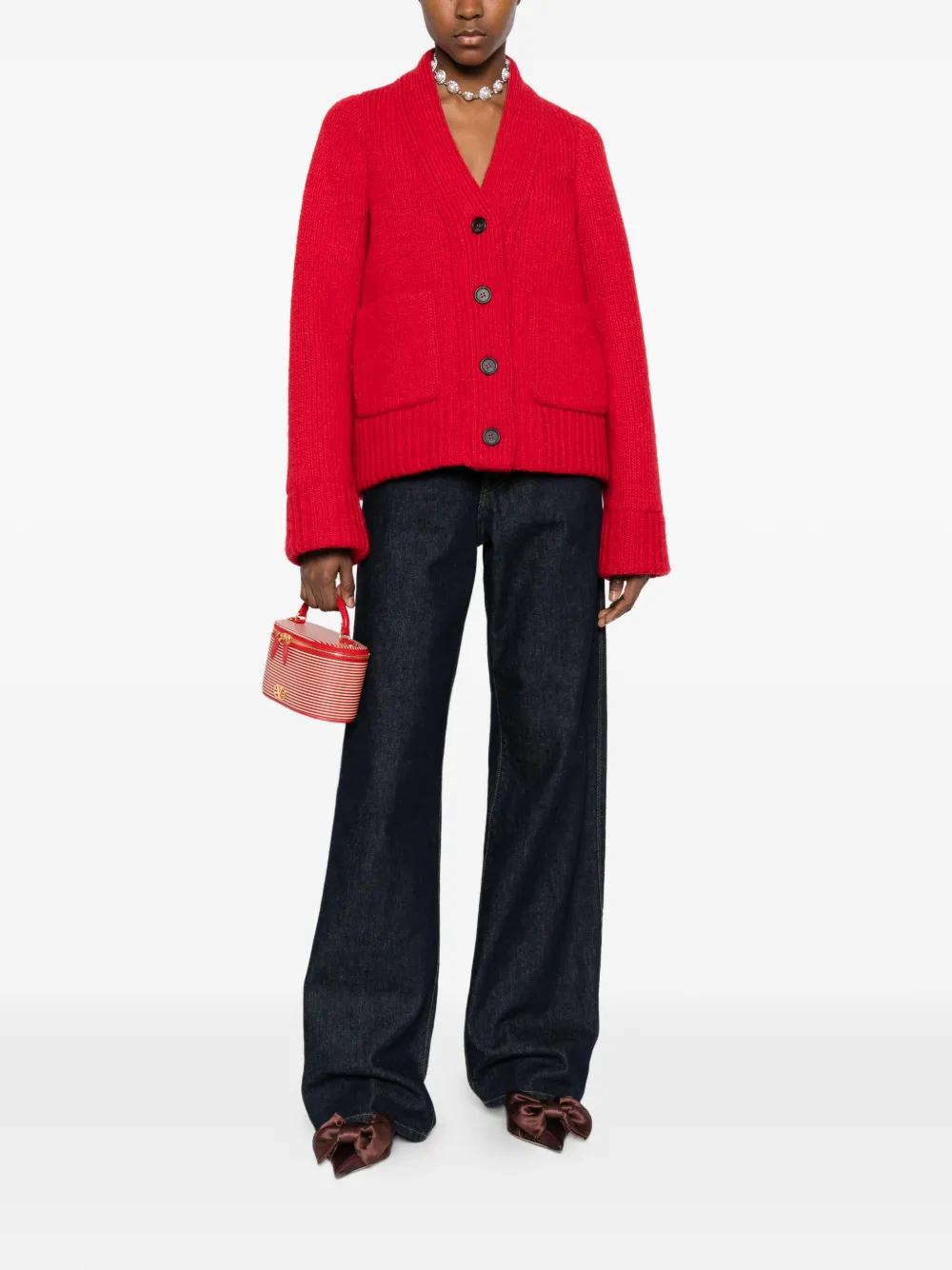  Nº21 Button-up Flap-pocket Cardigan - Red 