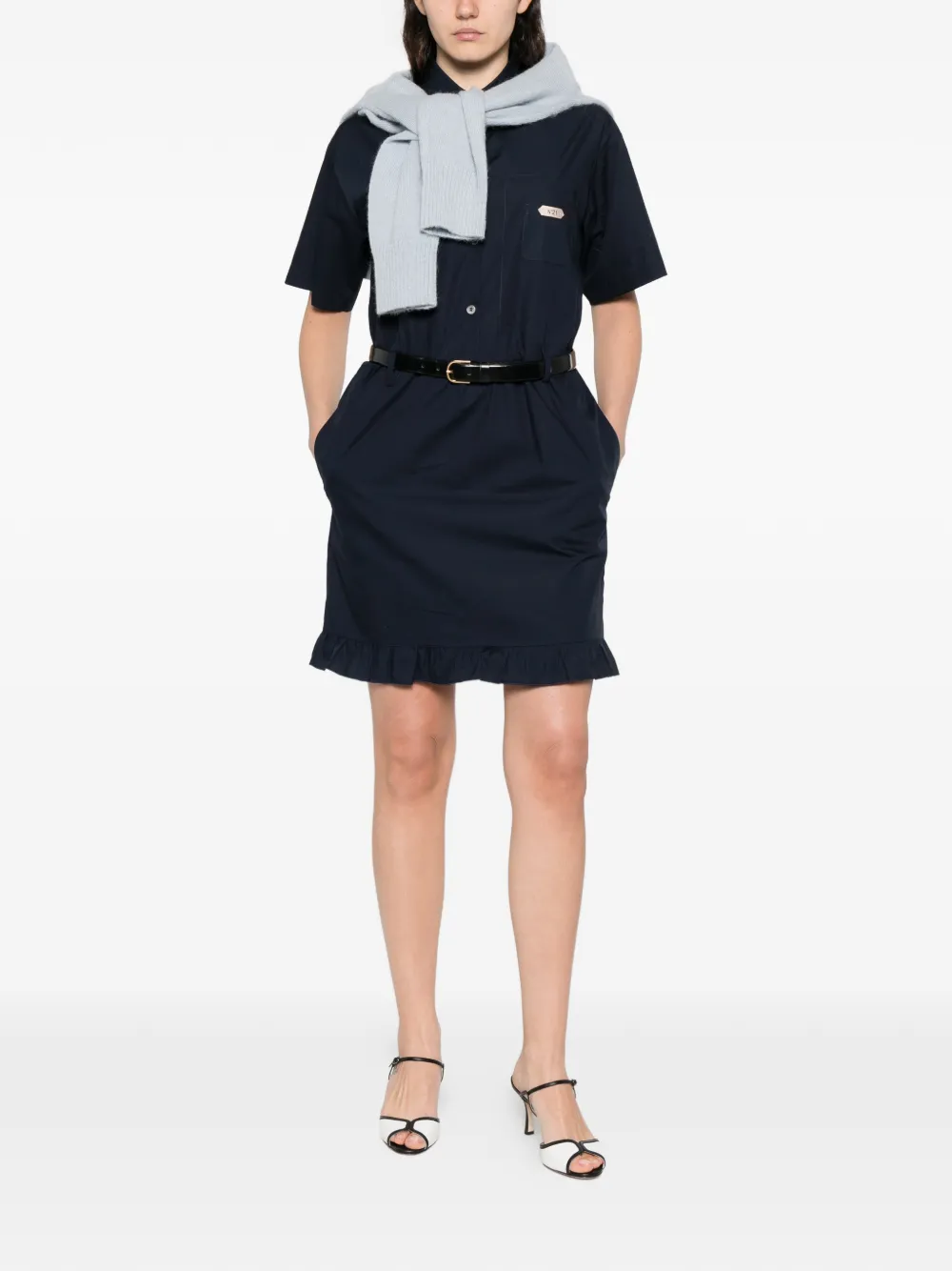  Nº21 Ruffle-trim Short-sleeve Dress - Blue 