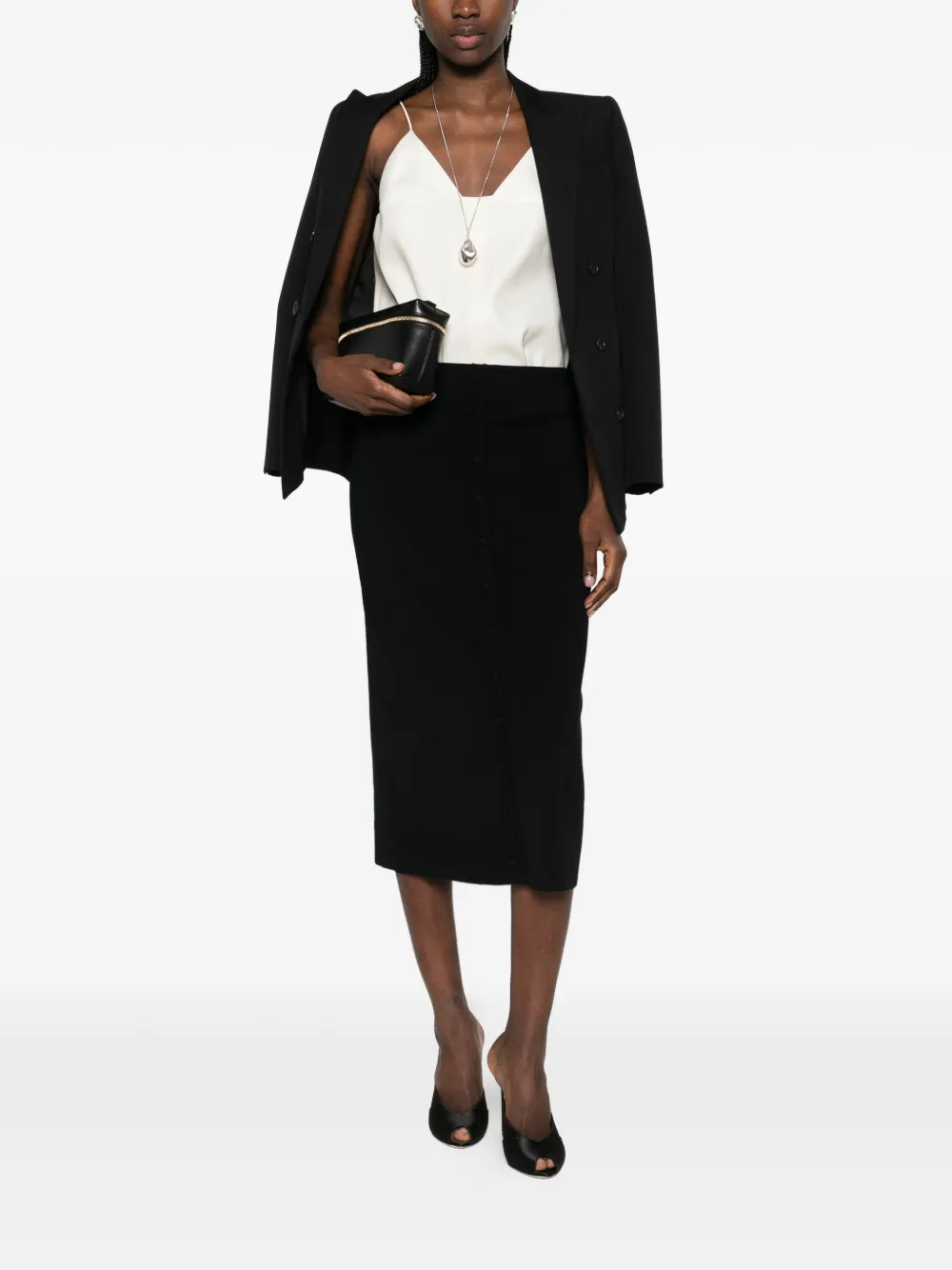  Victoria Beckham Button-detail Midi Skirt - Black 