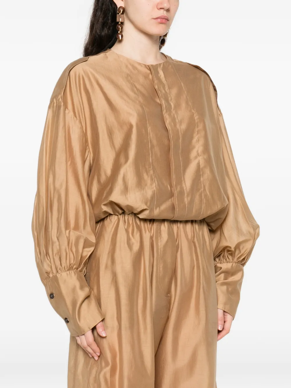  Thelatest Diana Collarless Shirt - Neutrals 