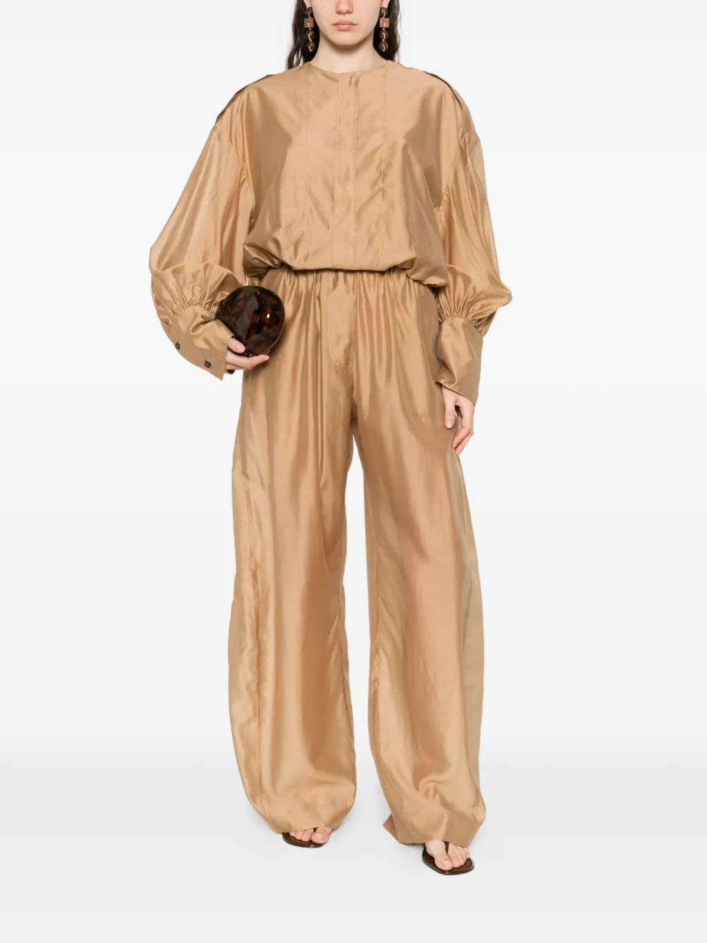  Thelatest Diana Collarless Shirt - Neutrals 