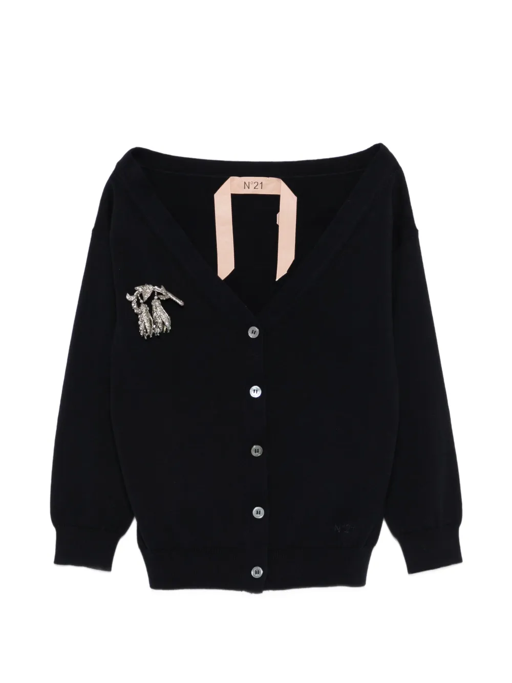 Nº21 brooch-detail round-neck cardigan - Blu