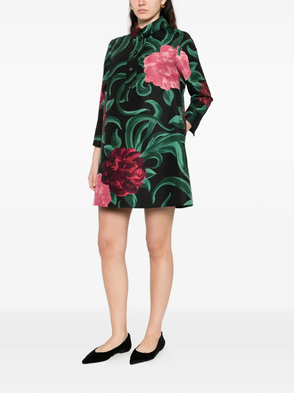 La DoubleJ Mnii-jurk met bloemenprint Zwart