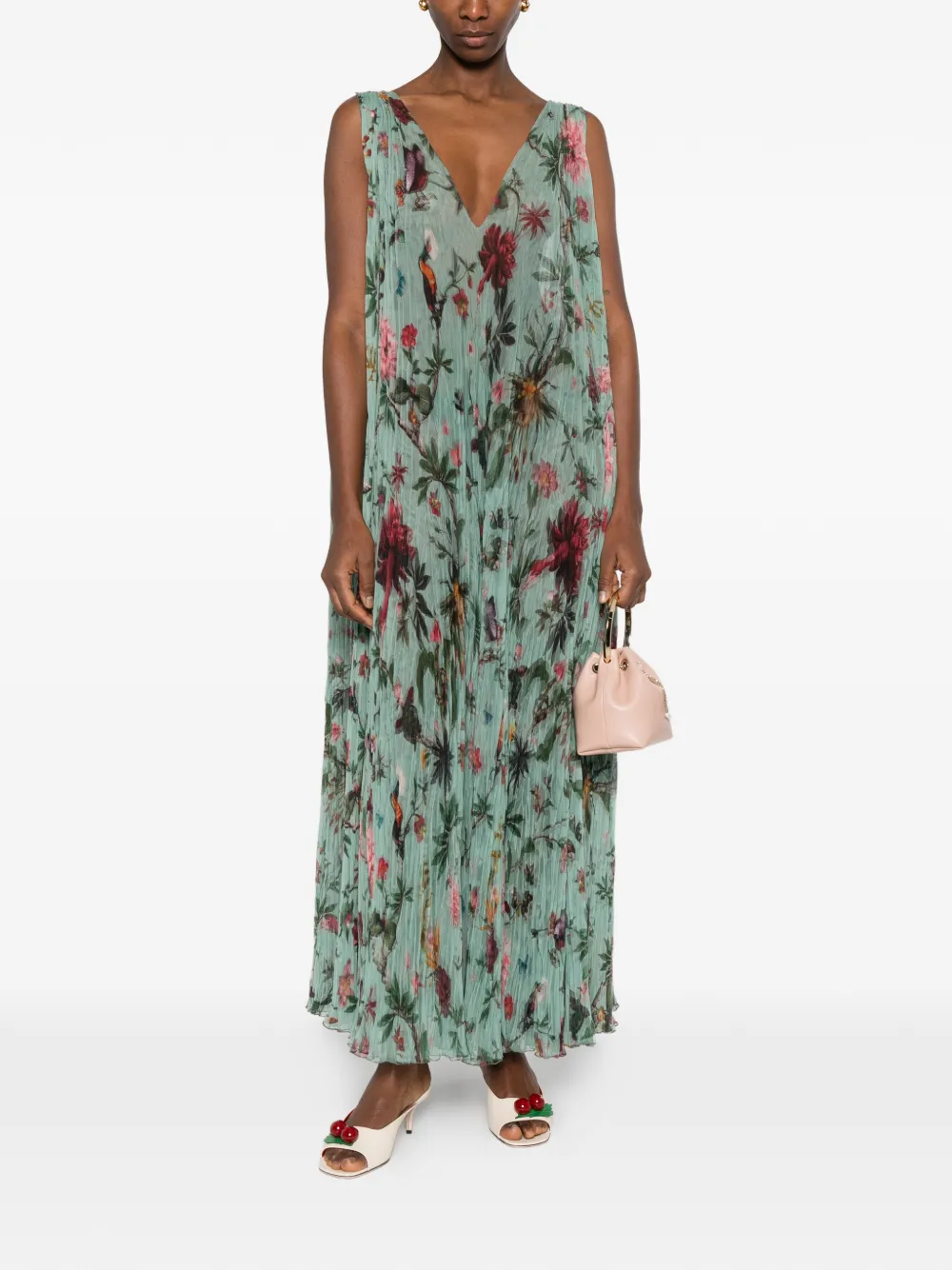 La DoubleJ Twirling maxi-jurk met bloemenprint en V-hals Groen