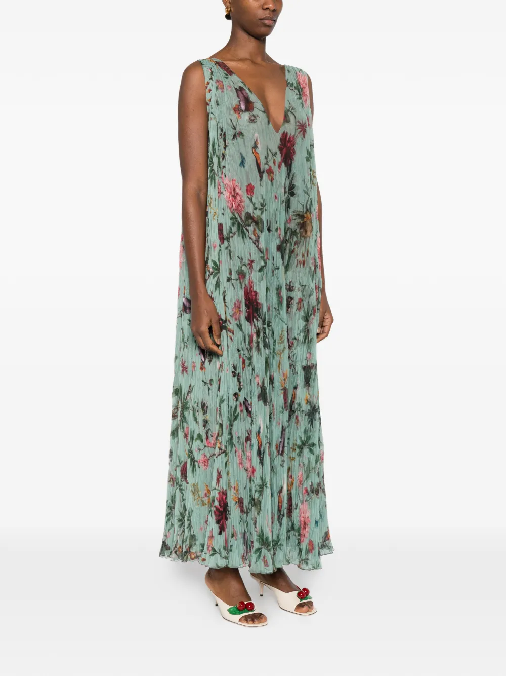 La DoubleJ Twirling maxi-jurk met bloemenprint en V-hals Groen
