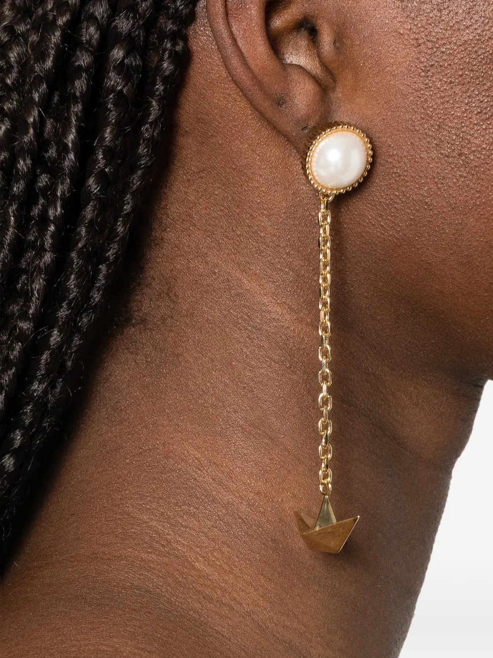 Pearl-Embellished Paper-Boat Earrings