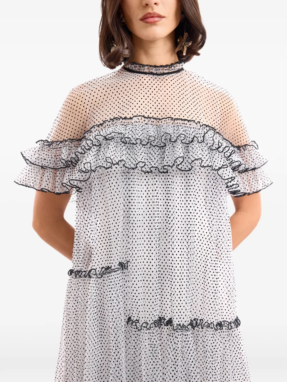 Gemy Maalouf dotted ruffled midi dress - Bianco