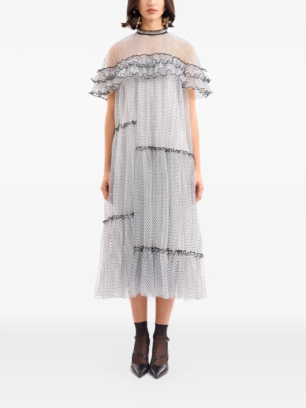 Gemy Maalouf dotted ruffled midi dress - Bianco