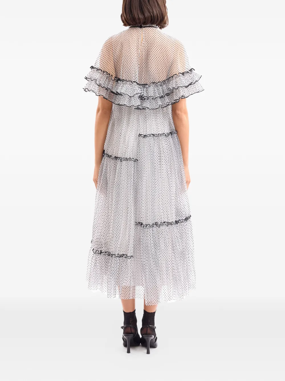 Gemy Maalouf dotted ruffled midi dress - Wit