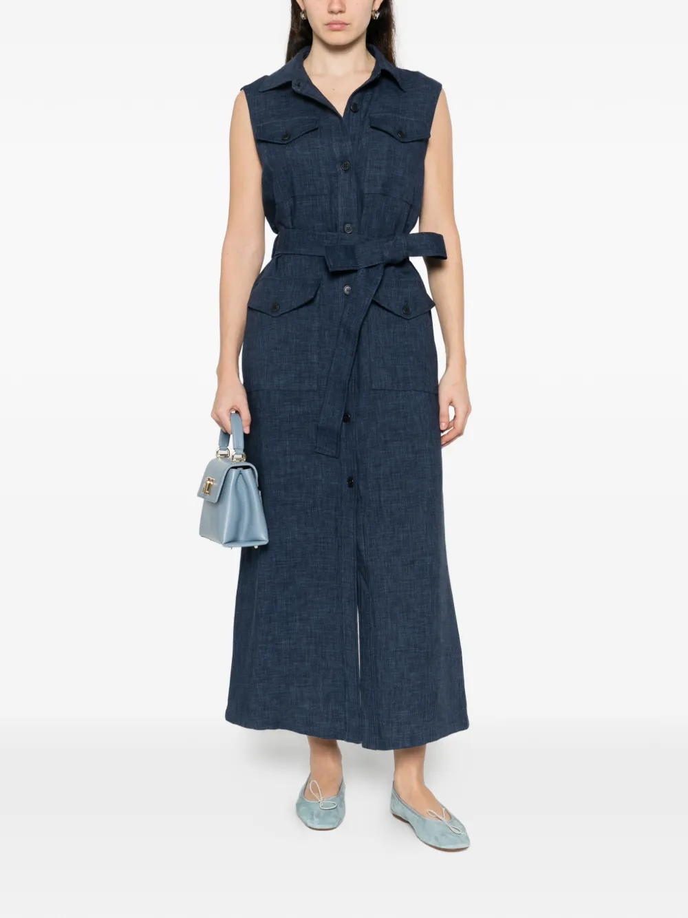  P.a.r.o.s.h. Button Belt Maxi Dress - Blue 