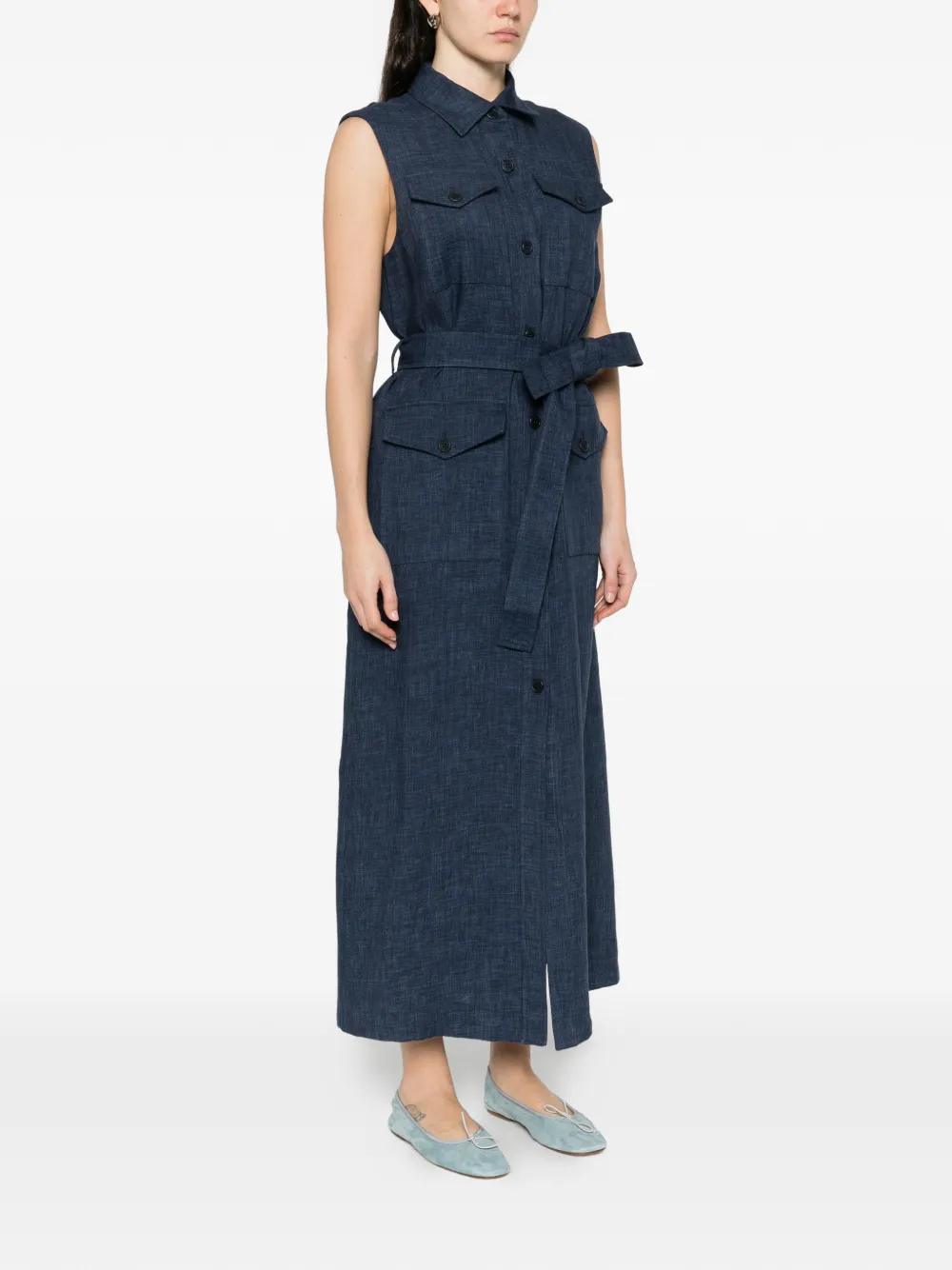  P.a.r.o.s.h. Button Belt Maxi Dress - Blue 