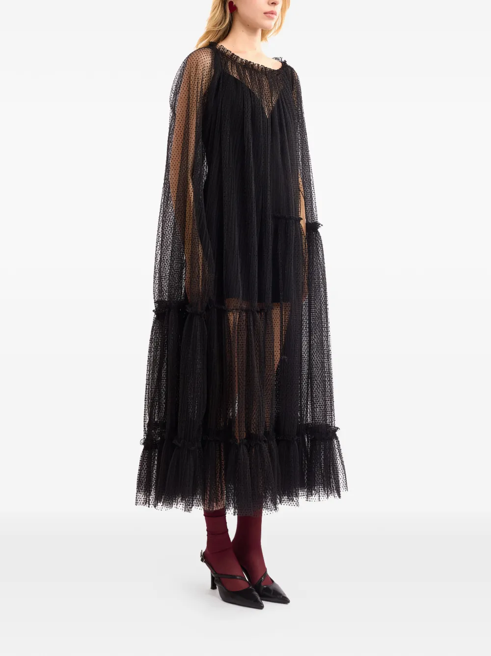 Gemy Maalouf dotted tulle midi dress - Zwart