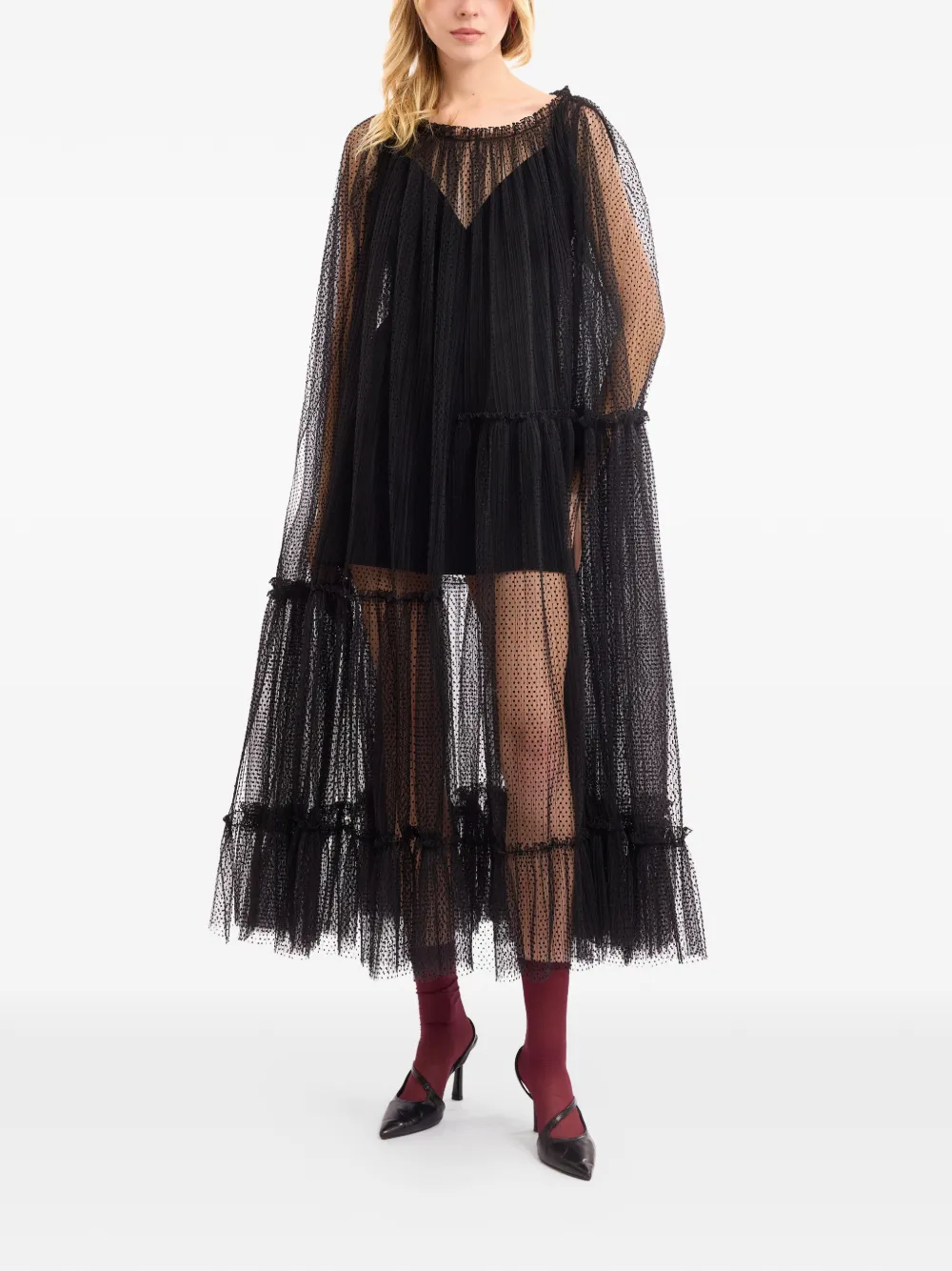 Gemy Maalouf dotted tulle midi dress - Nero