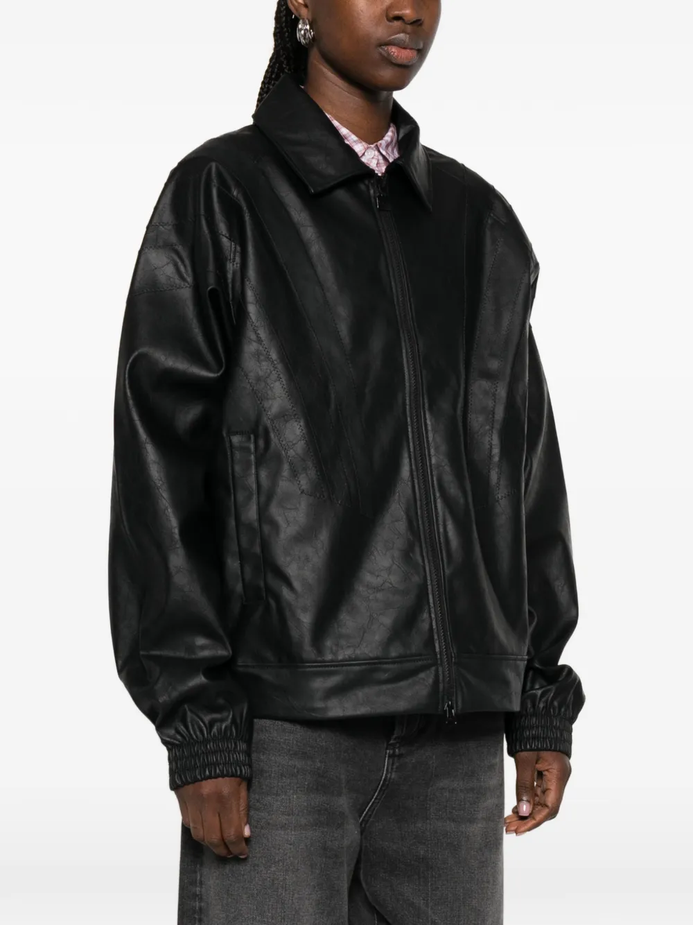 Adidas Santiago Pleather zip-up Biker Jacket | Black | FARFETCH