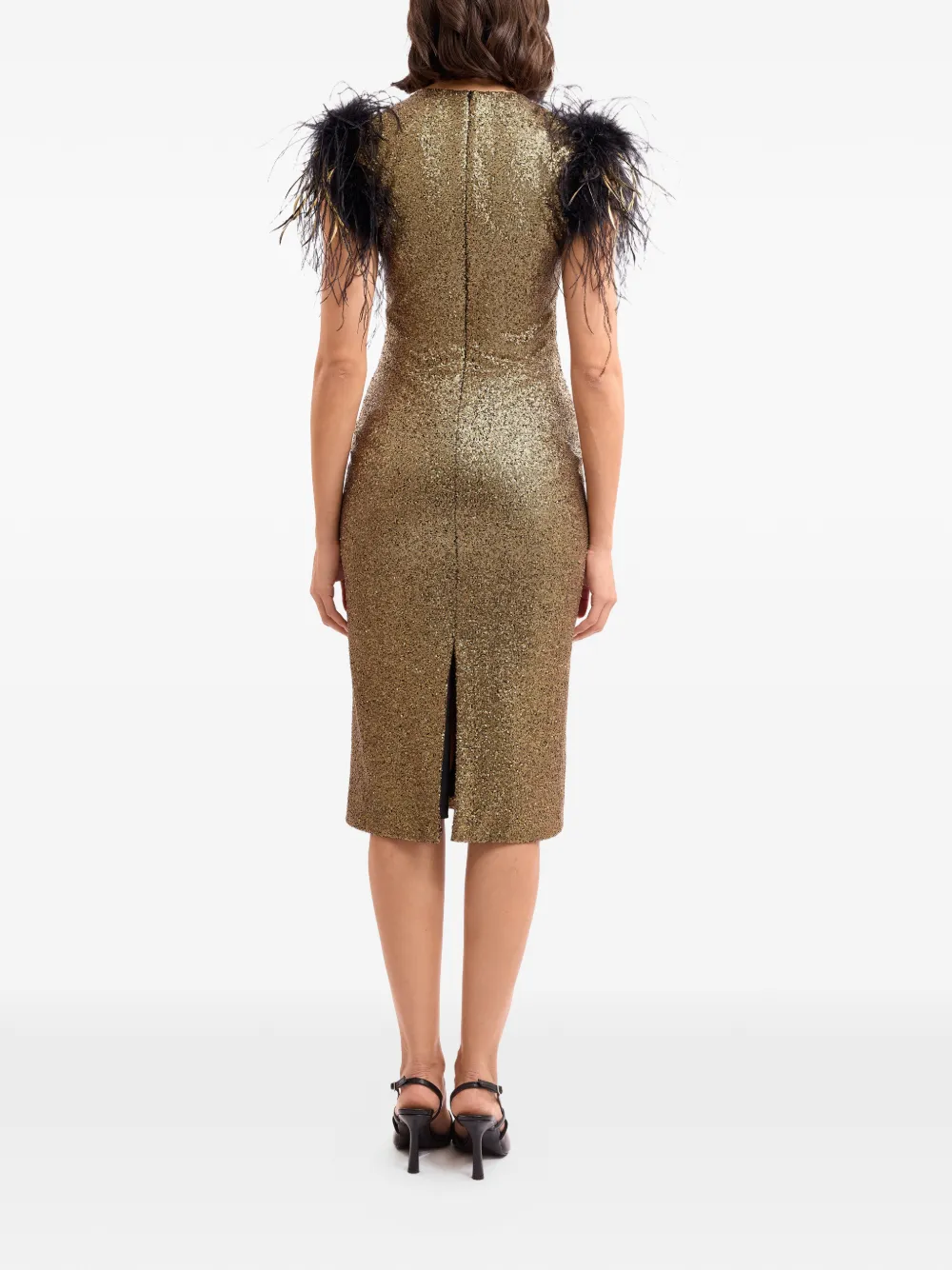 Gemy Maalouf Midi-jurk met pailletten en veren Goud