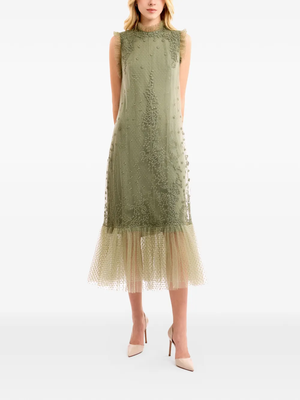 Gemy Maalouf embroidered dotted tulle midi dress - Verde