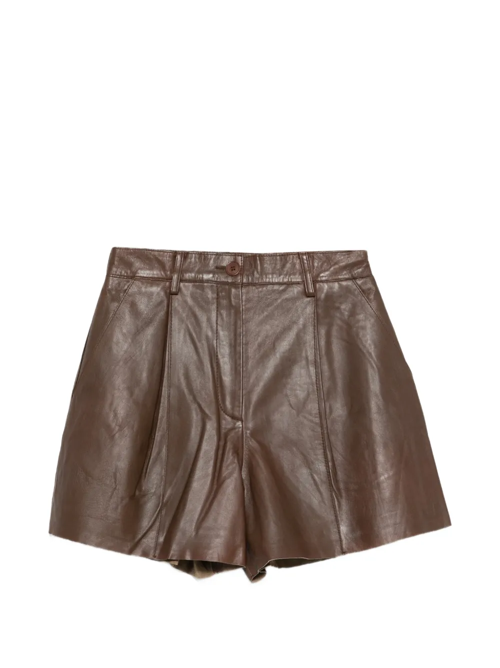 P.A.R.O.S.H. pleated leather shorts - Marrone