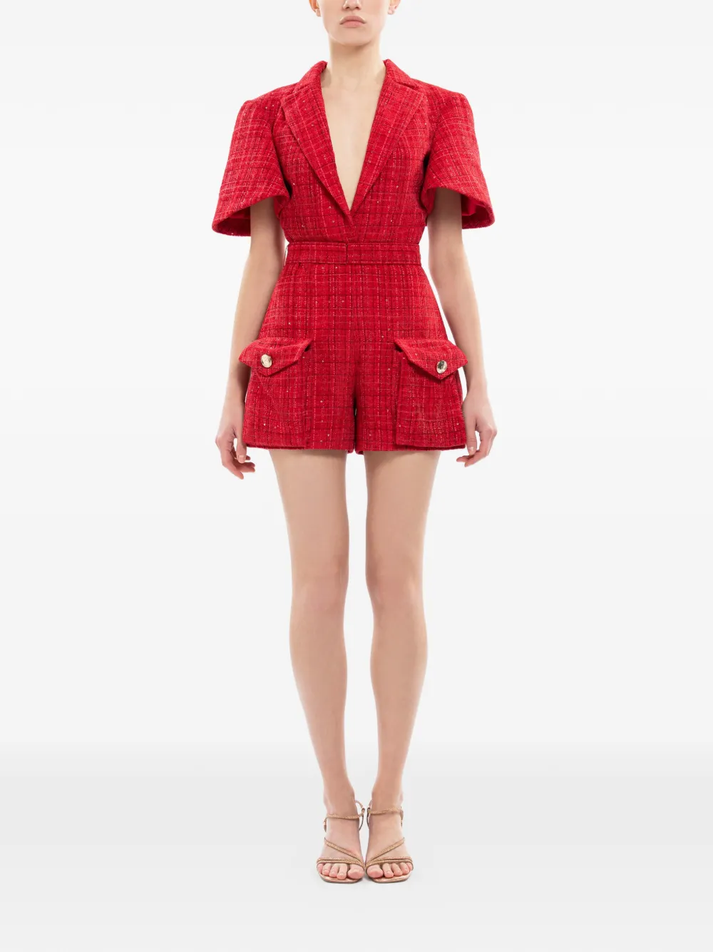 Saiid Kobeisy tweed belted jumpsuit - Rood