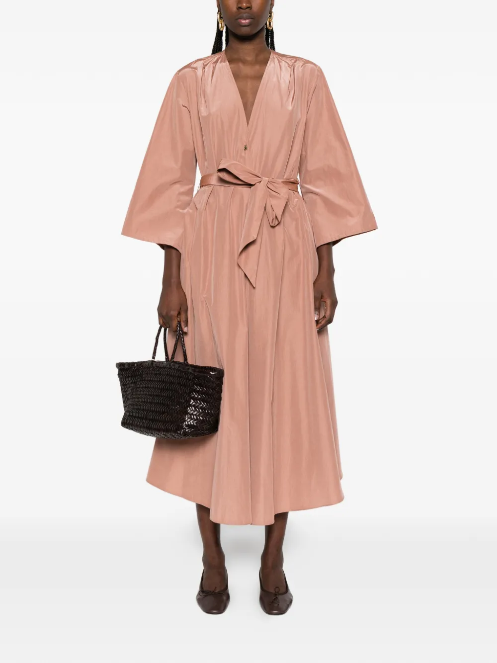 Long-Sleeve Belted Midi Dress