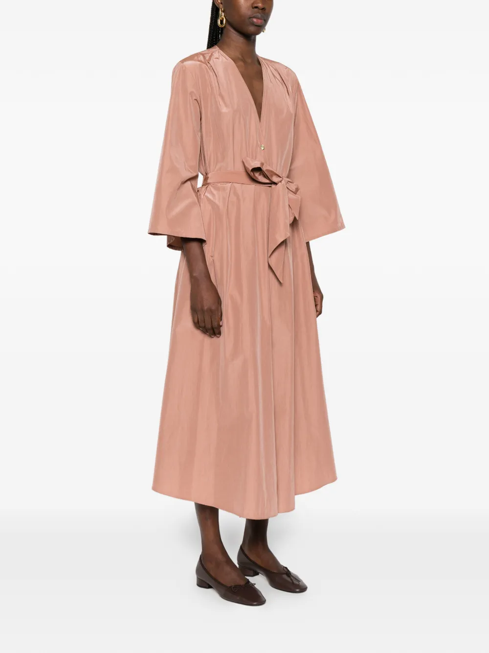 Long-Sleeve Belted Midi Dress