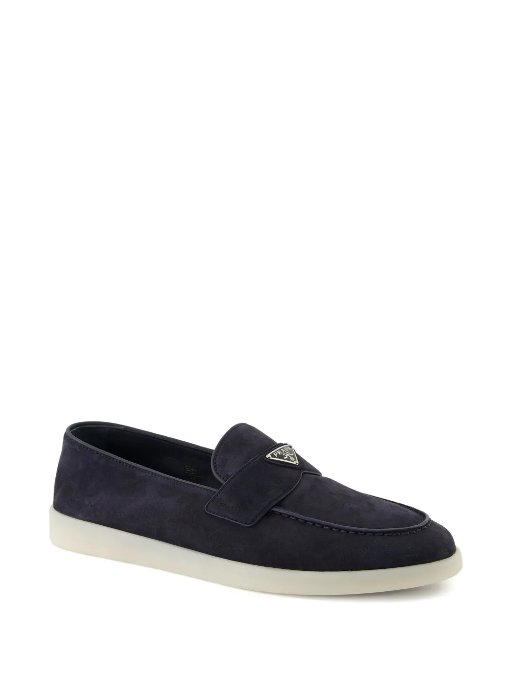 Prada logo-plaque suede loafers Blauw