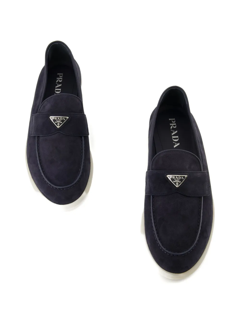 Prada logo-plaque suede loafers Blauw