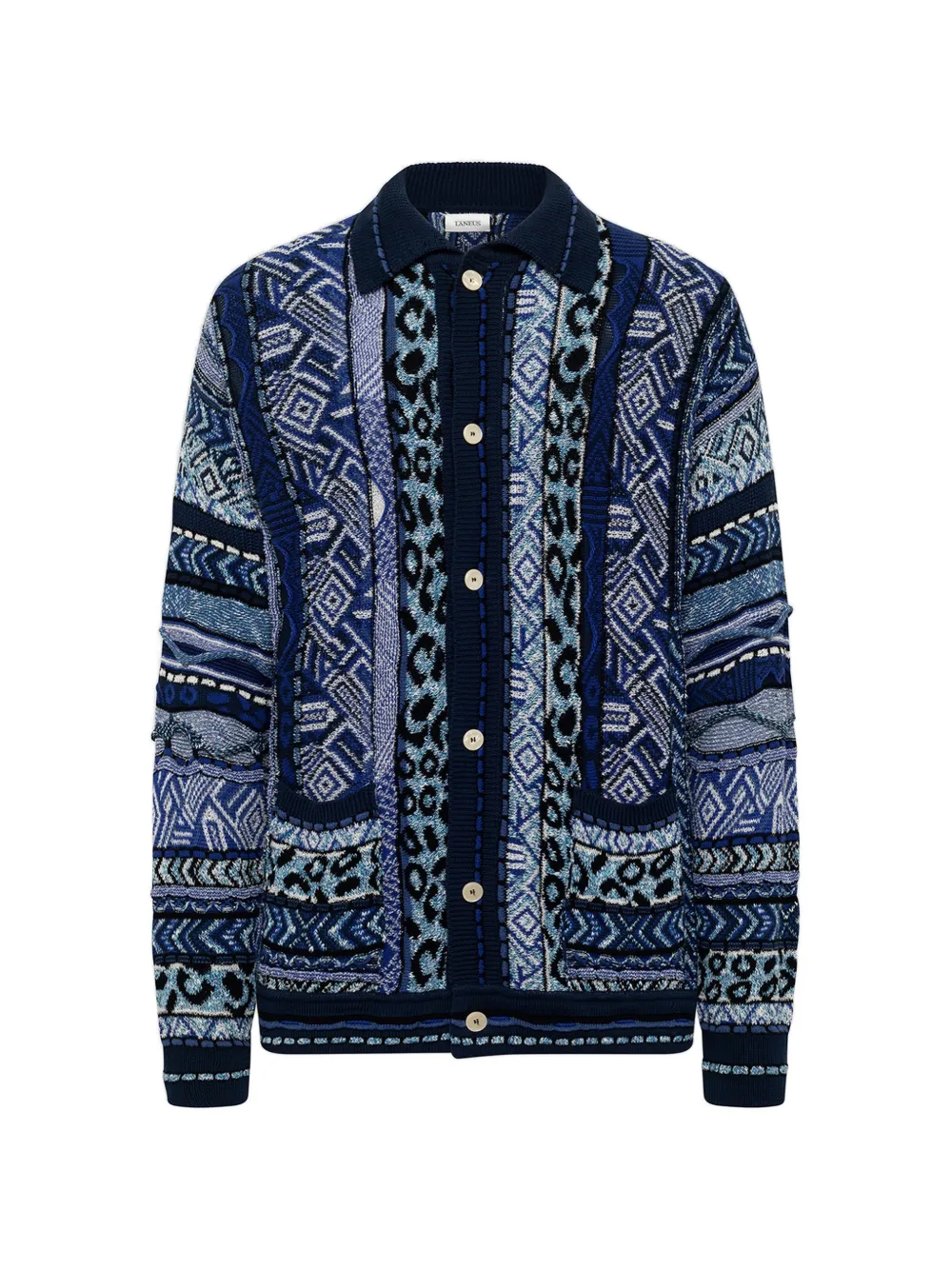 Laneus patterned polo cardigan - Blau