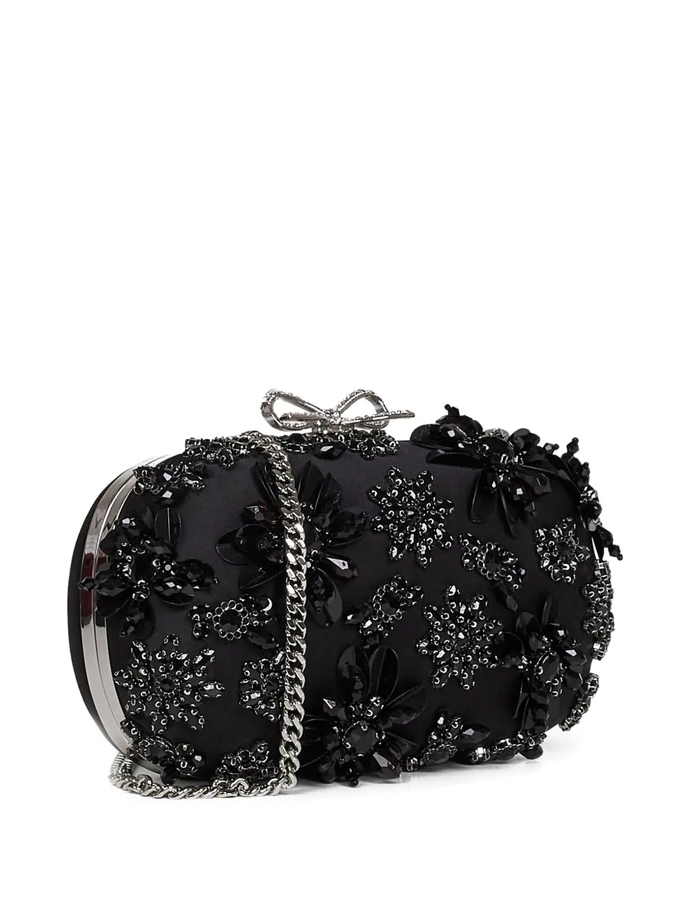 Self-Portrait crystal-embellished floral clutch bag - Zwart