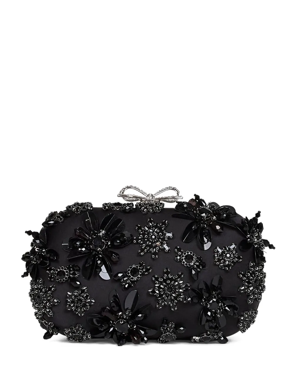 Self-Portrait crystal-embellished floral clutch bag - Nero