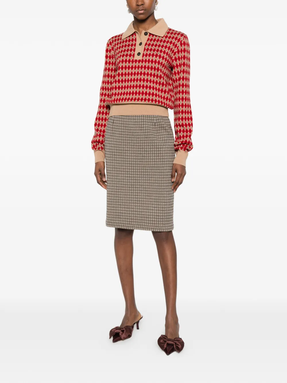  Nº21 Diamond-pattern Polo Shirt - Red 